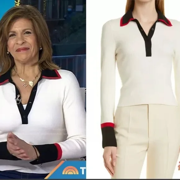 Alice + Olivia Pia Ribbed Polo Shirt Wool-Blend Colorblock Collar Sweater Knit S - Picture 1 of 9